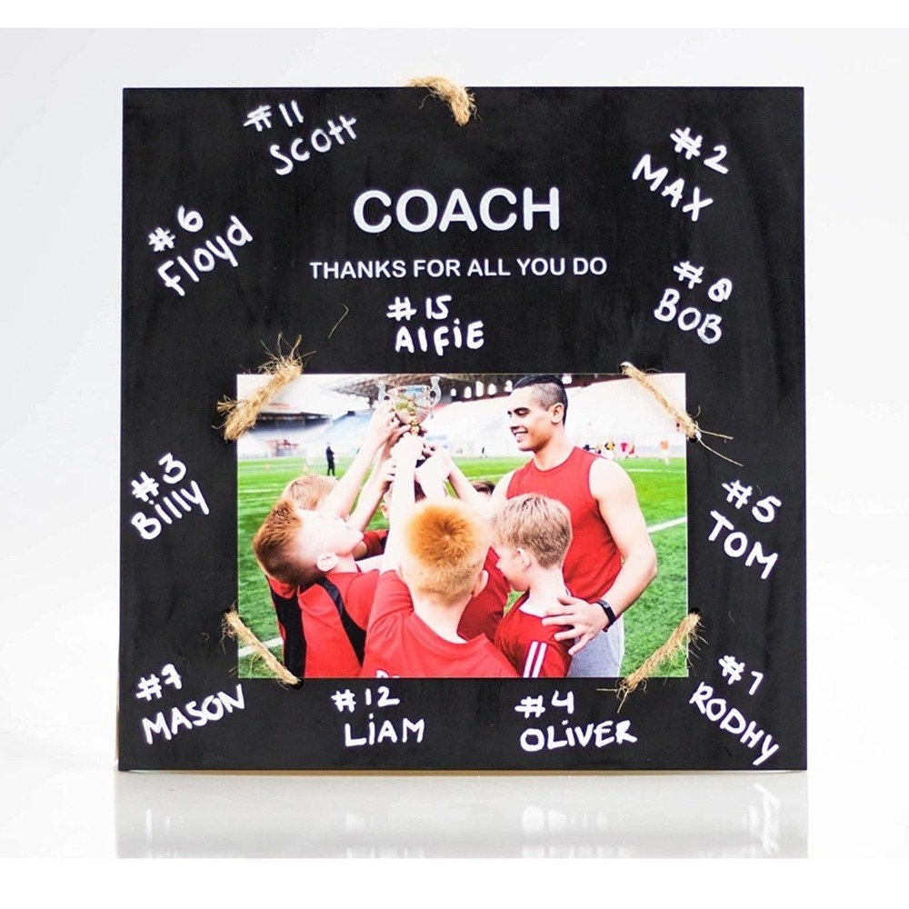 Picture Frame Coach Gift 9x9'' - Real Blackboard Wood Holds 4x6'' Pic